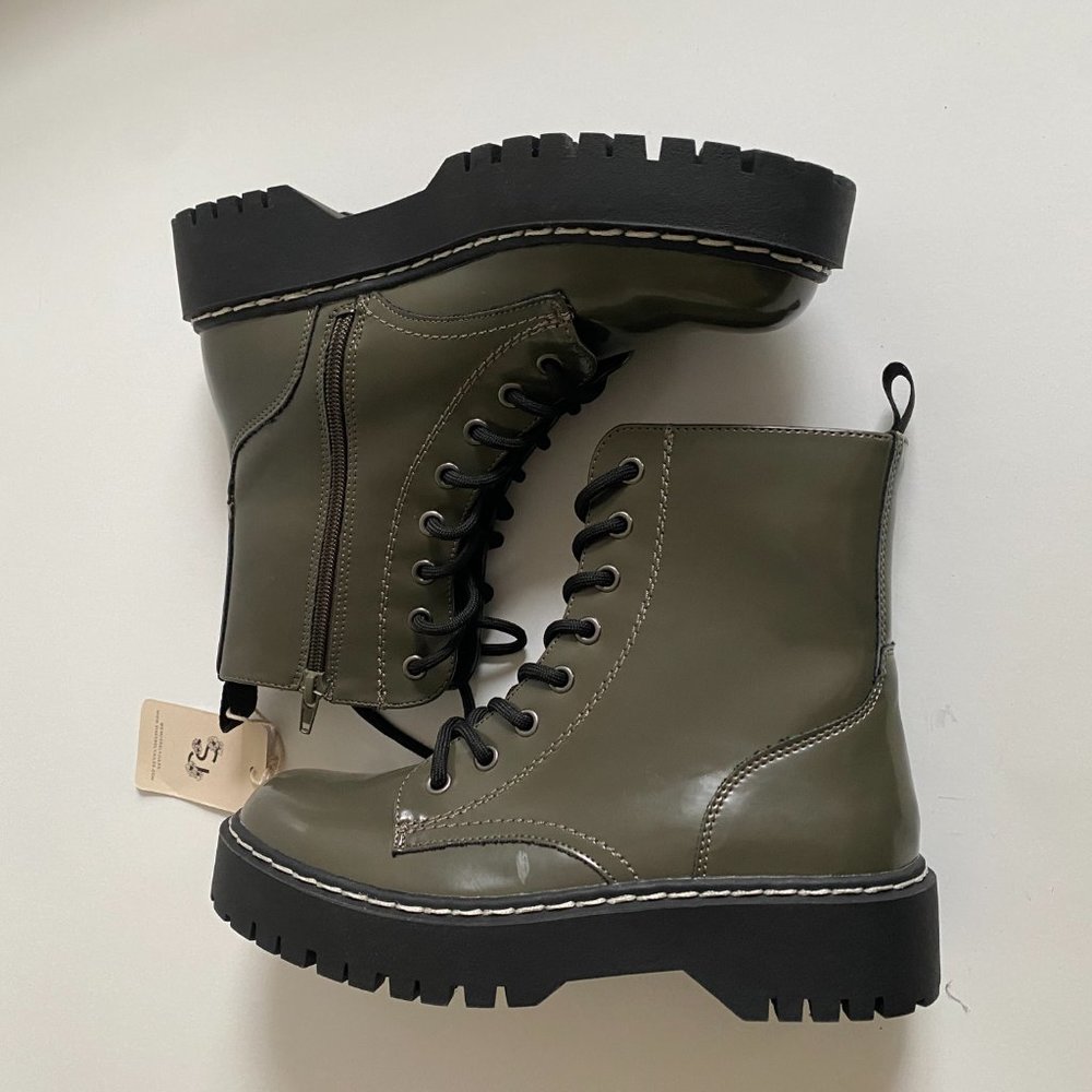 Sincerely Jules Harley Vegan Leather Olive Green Combat Boots Size 6.5 P3HA260P - Picture 7 of 11